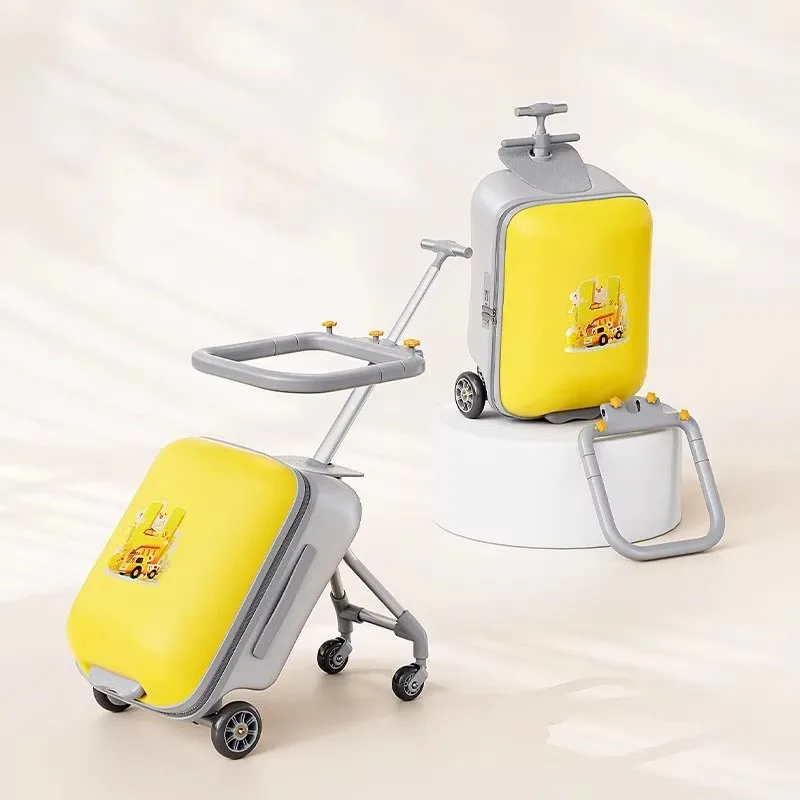 

Cartoon Luggage 2 in 1 Children Can Sit and Ride Not Removable Boarding Boys and Girls Baby Trolley Suitcase with Safety Rails