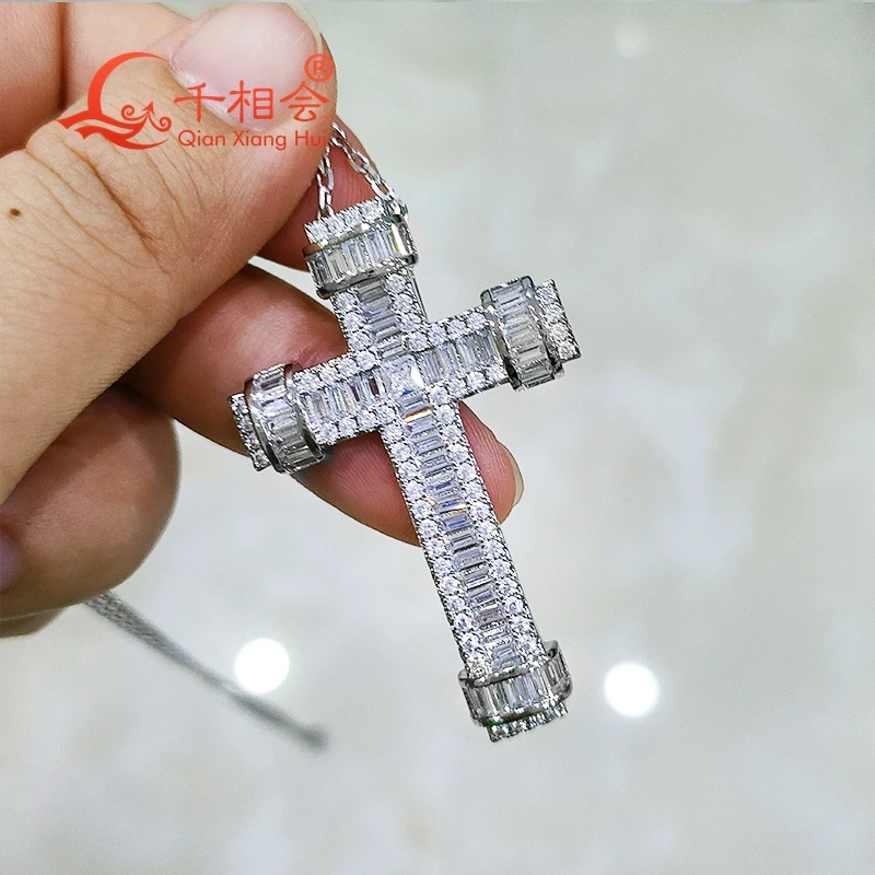 

29*46mm cross D VVS white baguette moissanite pendant 925 Sterling Silver hip hop Jewelry Engagement datting