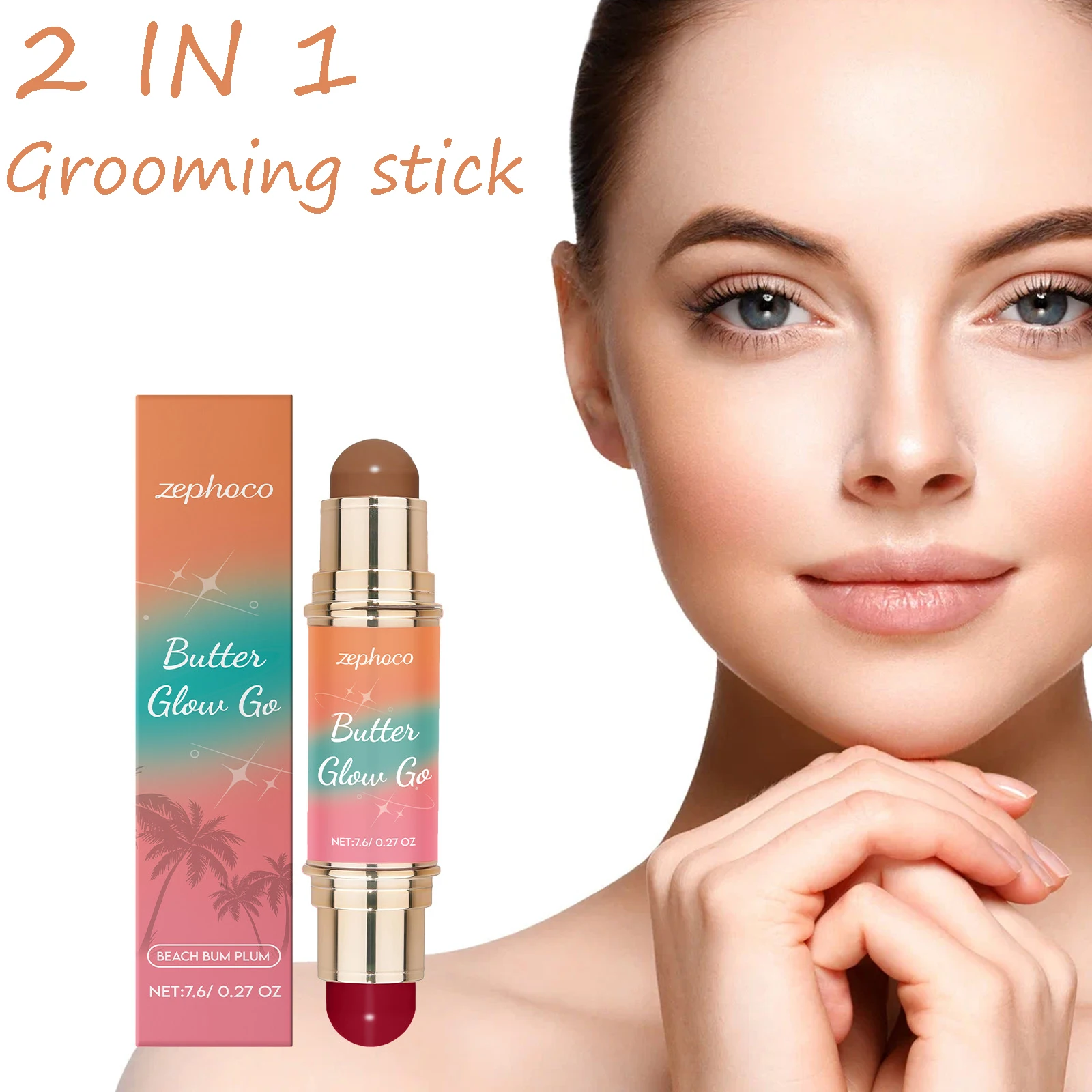

2 in 1 Grooming Makeup Stick Double Headed Bronzer Blush Non-sticky Light Soft Lasting Makeup Glow Makeup Contourining Stick