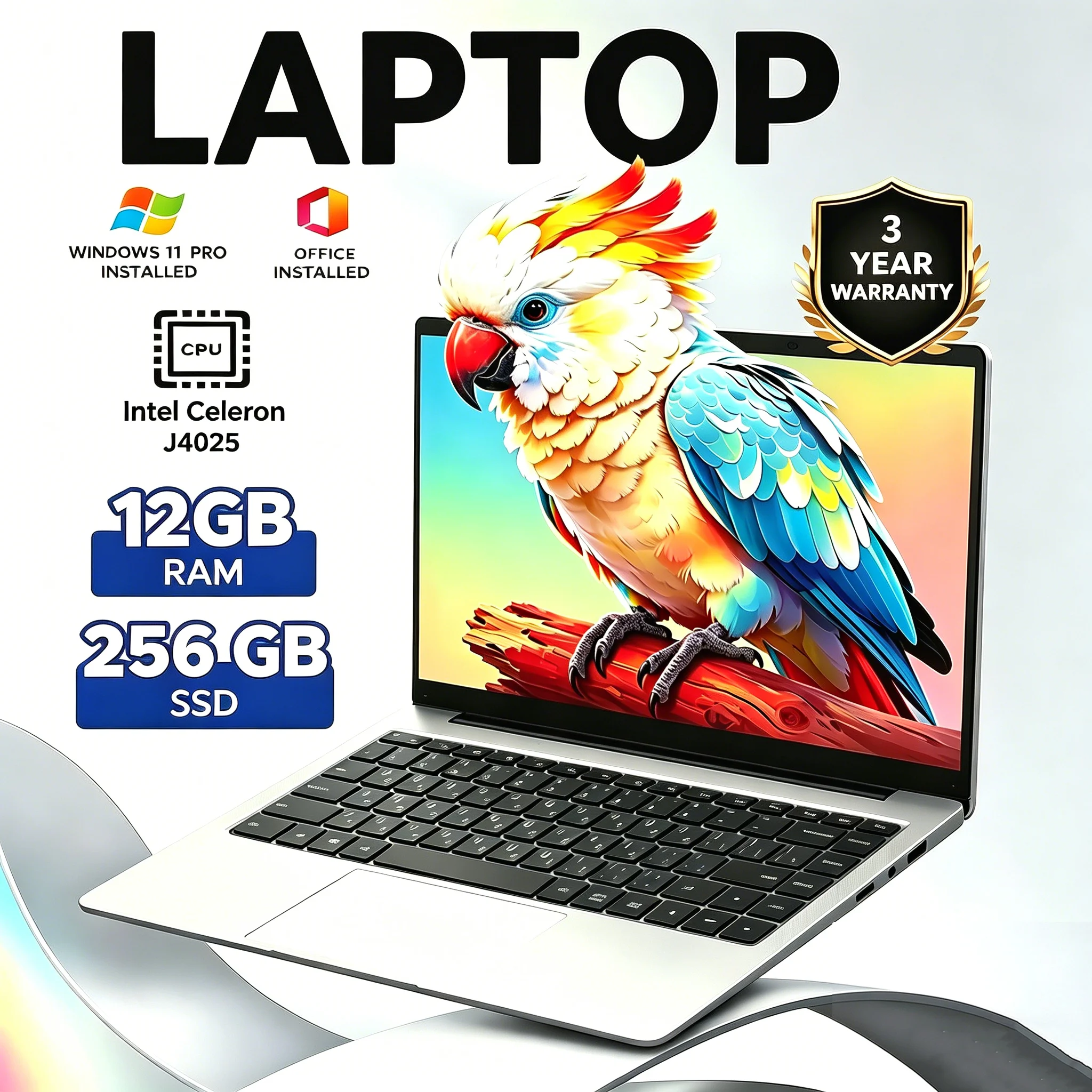 Nuevo Portátil con Windows 11, Intel J4025 180 °   Portátil Plegable Delgado para Juegos, 12 GB de RAM, 512 GB/1 TB SSD, 1920*1080, Ordenador para Oficina y Estudio