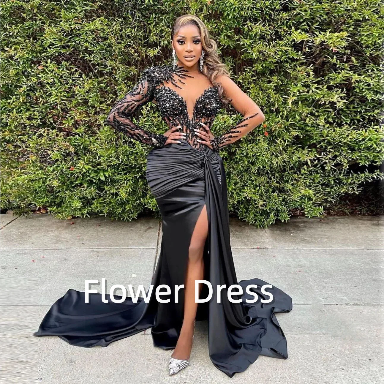 Customized Sexy Mermaid Prom Dress For Black Girls With Beaded Crystal Evening Party Gowns Side Slit Court Train Robes De Soirée