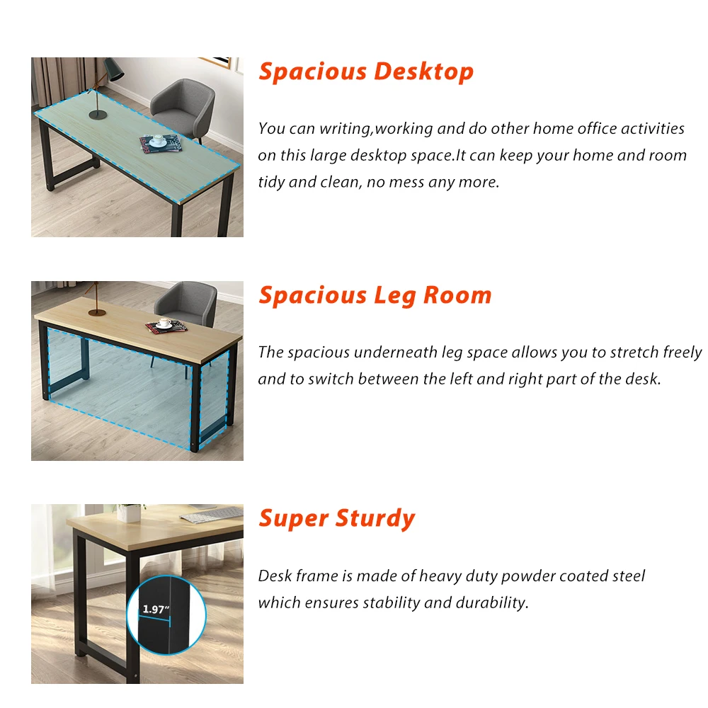 Home Office Computer Desk 120X60CM Large Office Desk Computer Table with Modern Simple Style Table Sturdy Writing Desk