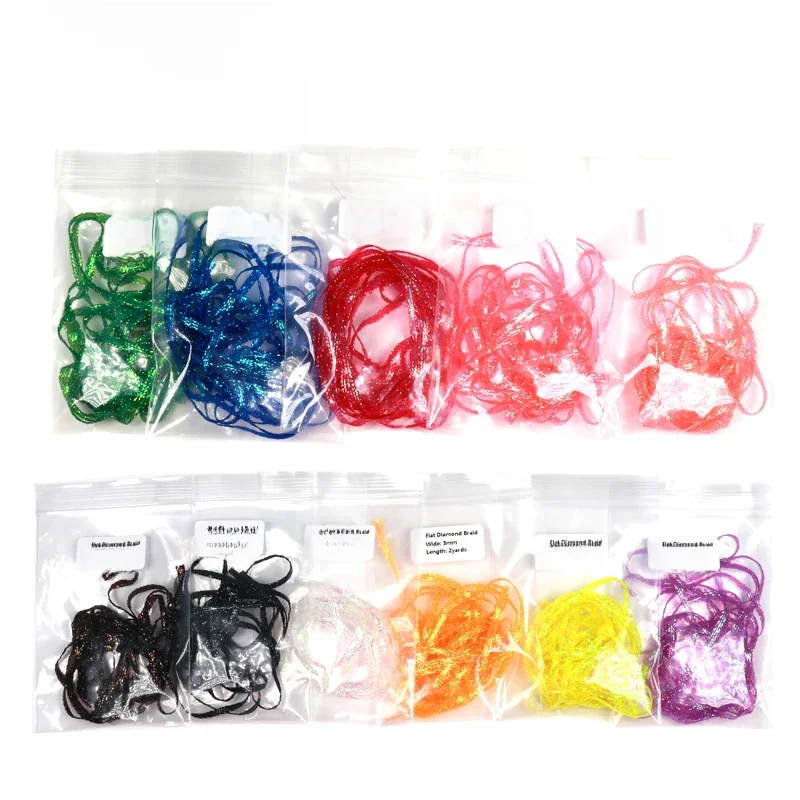 Bimoo 3/4mm 2 jardy/worek UV Flurocent płaski diamentowy warkocz dla Emergers nimfa krewetka Scud Streamer szczupak słonowodne wiązanie muchowe materiał — zdjęcie 2