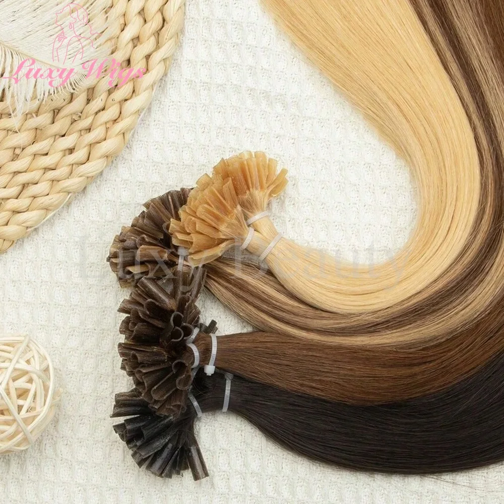 Blonde U Tip Nail Tip Hair Extensions Human Hair Keratin Tip Hot Fusion Human Hair Extensions Black Brown Pre Bonded Hair 50pcs