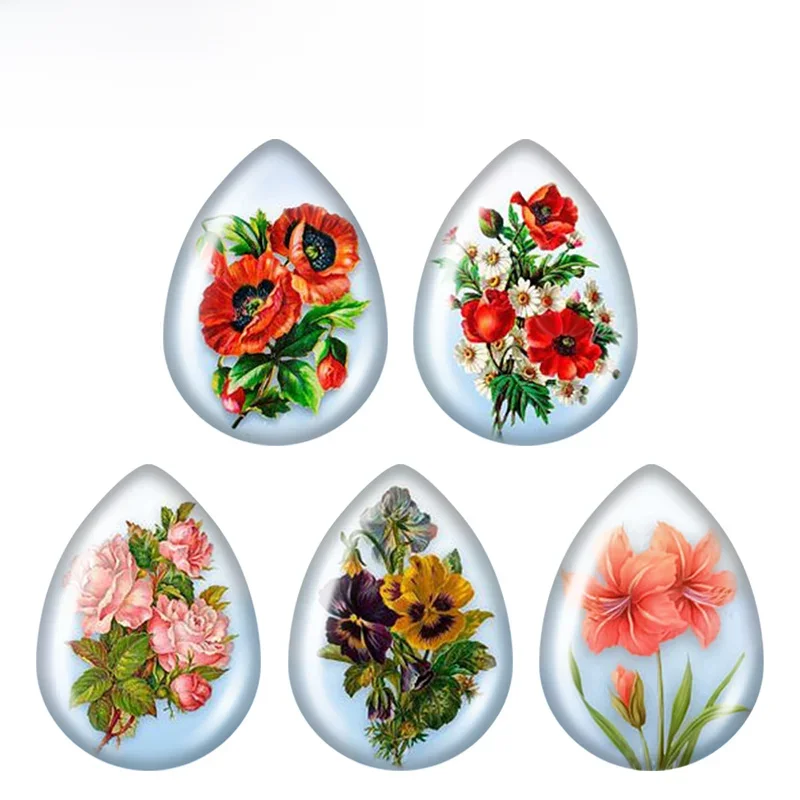 5 par piękno kwiaty retro makowa lilia łza szkło w kształcie kropli cabochon płaskie plecy kolczyki DIY komponenty do wyrobu biżuterii akcesoria — zdjęcie 2