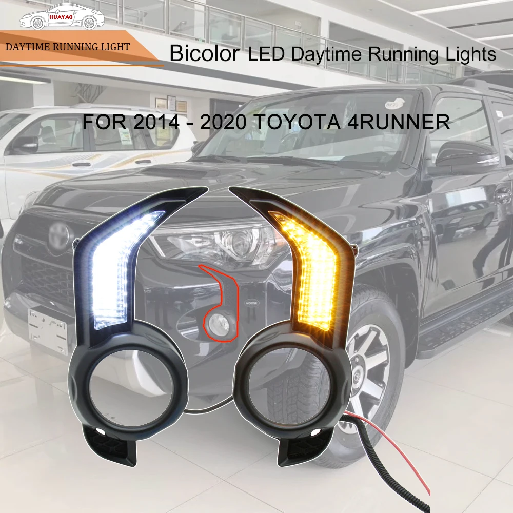 Car Lamp Modification LED Bicolor Streamer Daytime Running Lights Front Bumper Lamp  Turning Lights For  2014 - 2020 Toyota 4RUN