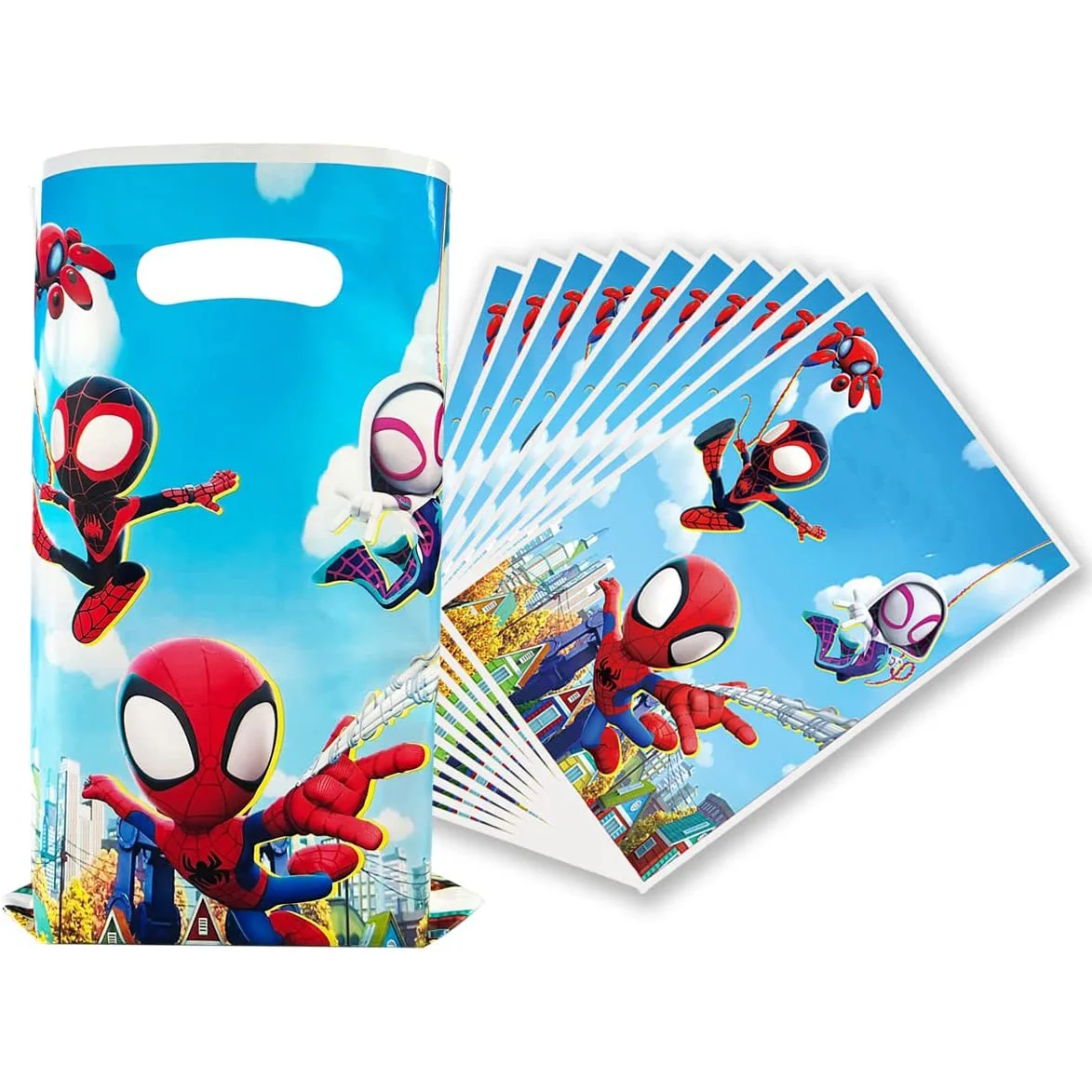 Spidey y sus amigos increíbles bolsas de regalo de recuerdo de fiesta, bolsa de dulces de Spiderman, bolsas de regalo con asa, decoración de fiesta