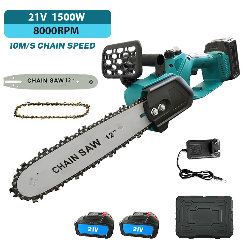 1500W 12 Inch Brushless Electric Chainsaw Cordless Rechargeable Woodworking Garden Pruning Saw Power Tool For Makita Battery