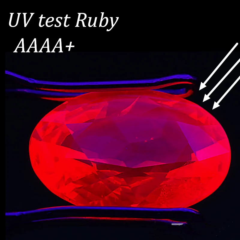AAAA+ Ruby Pass UV Test Fluorescent Ruby Oval Cut Mohs Hardness Gem for Jewelry Making/Setting/Collection Gem Beads