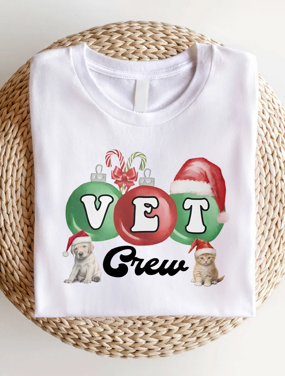 Vet Crew Christmas Shirt Christmas Vet Tech T-Shirt, Veterinary Office Tee, Christmas Veterinary Medicine Short Sleeve Shirts