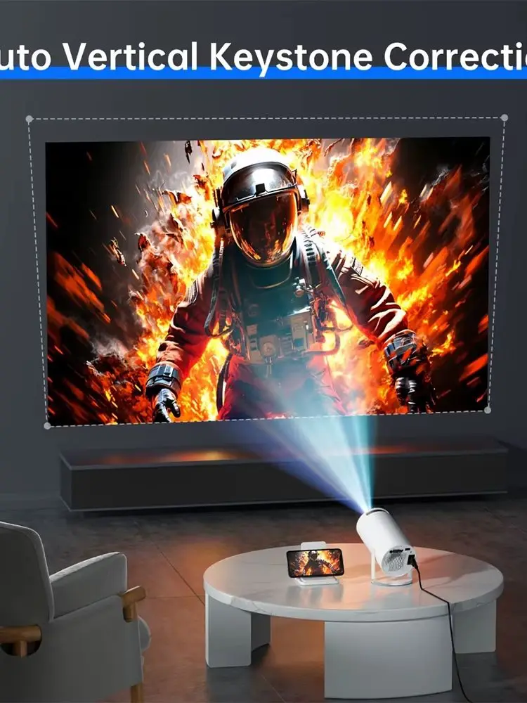 UK Stock White HY300 Smart Projector Android 11.0 H713 Chip WiFi6 Portable Mini Projector 180° Rotatable Bracket 1GB+8GB Home Theater Cinema English P