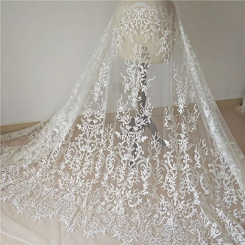 Elfenbeinfarbener Spitzenstoff mit Pailletten, Hochzeitskleid, Brautkleid, neueste Qualität, Verkauf per Hof, 2024