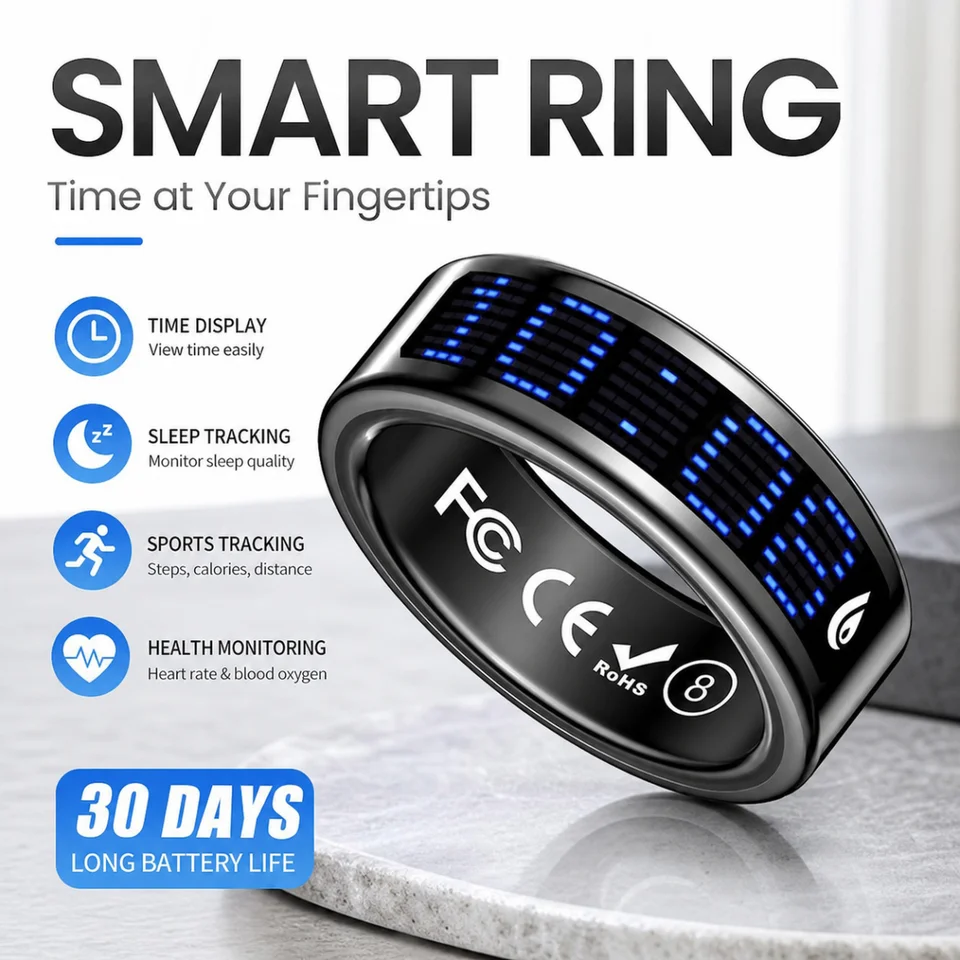 Smart Health and Fitness Tracking Ring with Case