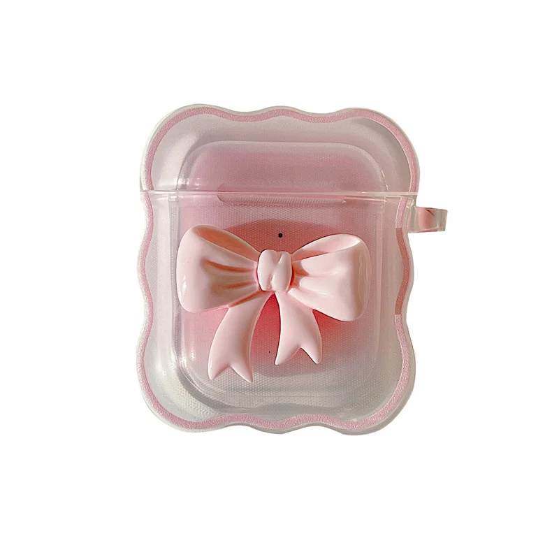 Korea Cute 3D Candy Color Bow Gradient Clear Earphone Case For Airpods 1 2 Pro Wavy Border Protective Soft Cover For Airpods 3