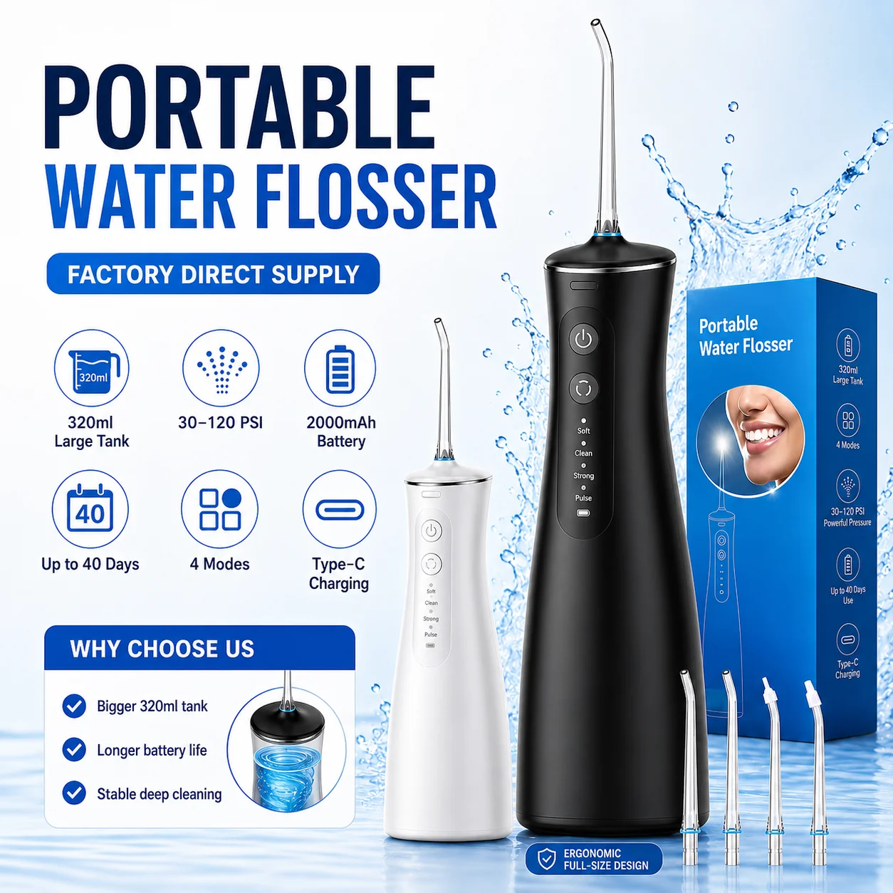 ポータブルウォーターフロッサーコードレス口腔洗浄器-320-ミリリットル-ipx7-防水タイプ-c-充電式歯クリーナー歯列矯正子供用