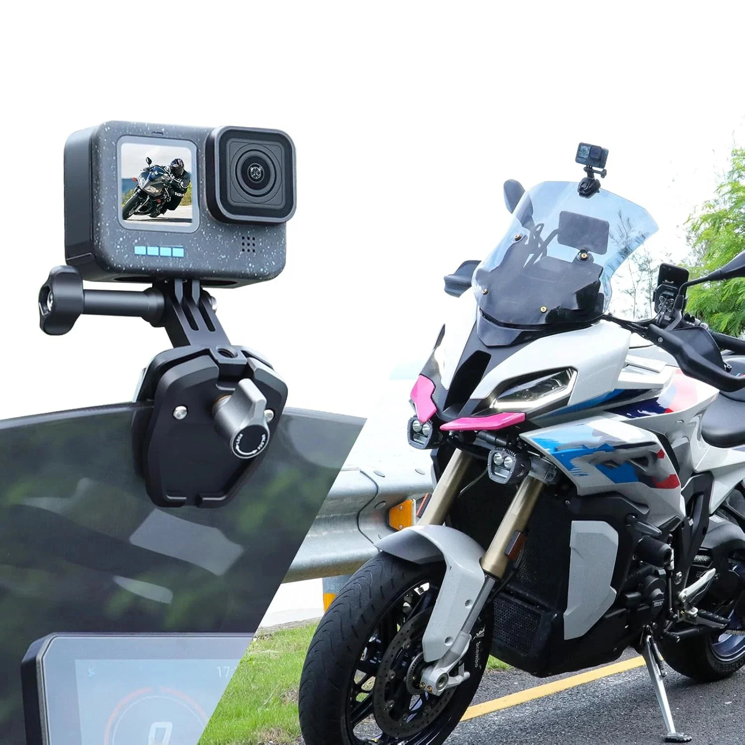 Akcesoria do mocowania szyb samochodowych do motocykli Gopro Hero 13 12 11 10 9 8 7 DJI Action 5 4 3 do insta360 X4 X3 — zdjęcie 2