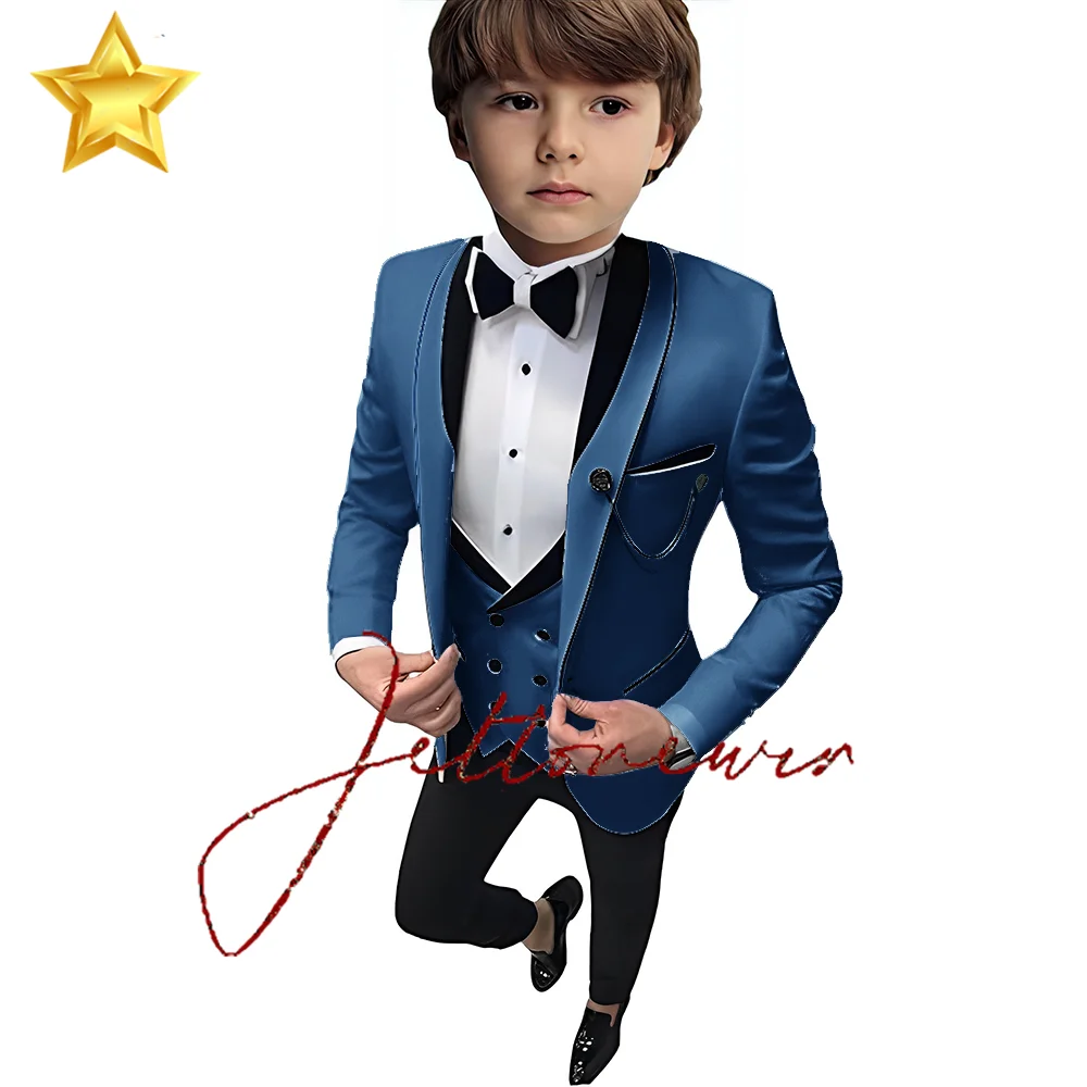 Light Blue Boys Tuxedo Suit Wedding Outfit 3 Piece Shawl Lapel Kids Tuxedo Jacket Pants Vest