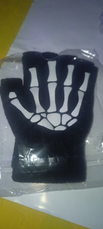 New Punk Gloves Unisex Halloween Skeleton Skull Half Finger Gloves Glow In The Dark Fingerless Stretch Knitted Winter Mittens photo review