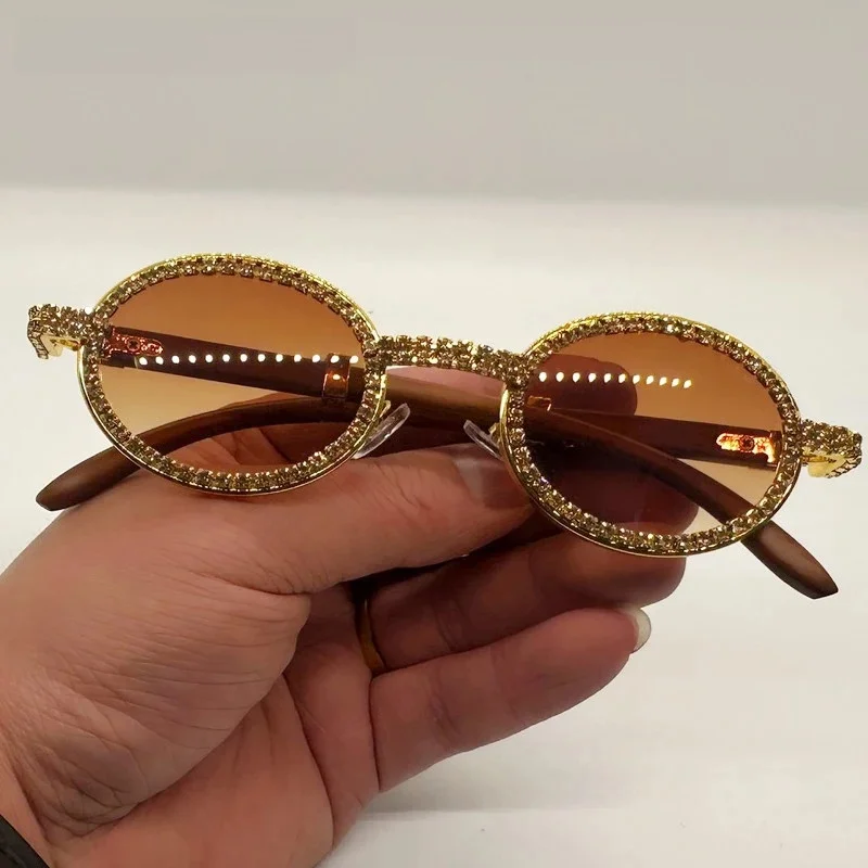 Diamentowe luksusowe metalowe okulary przeciwsłoneczne UV400 moda Rhinestone owalne okulary odcienie dla kobiet stylowy projektant marki kobiece okulary przeciwsłoneczne — zdjęcie 2
