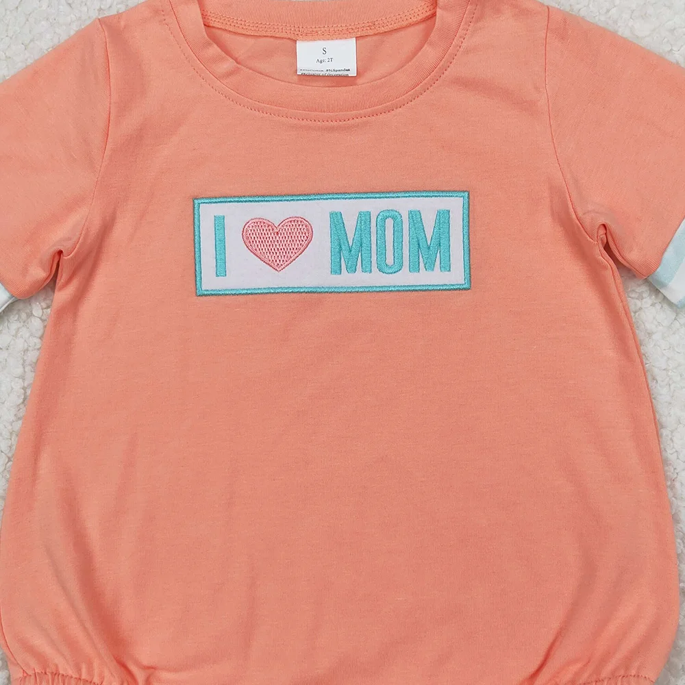 SR2949 Baby Boys Summer Rompers Embroidery Baby Infant Boys I LOVE MOM Rompers