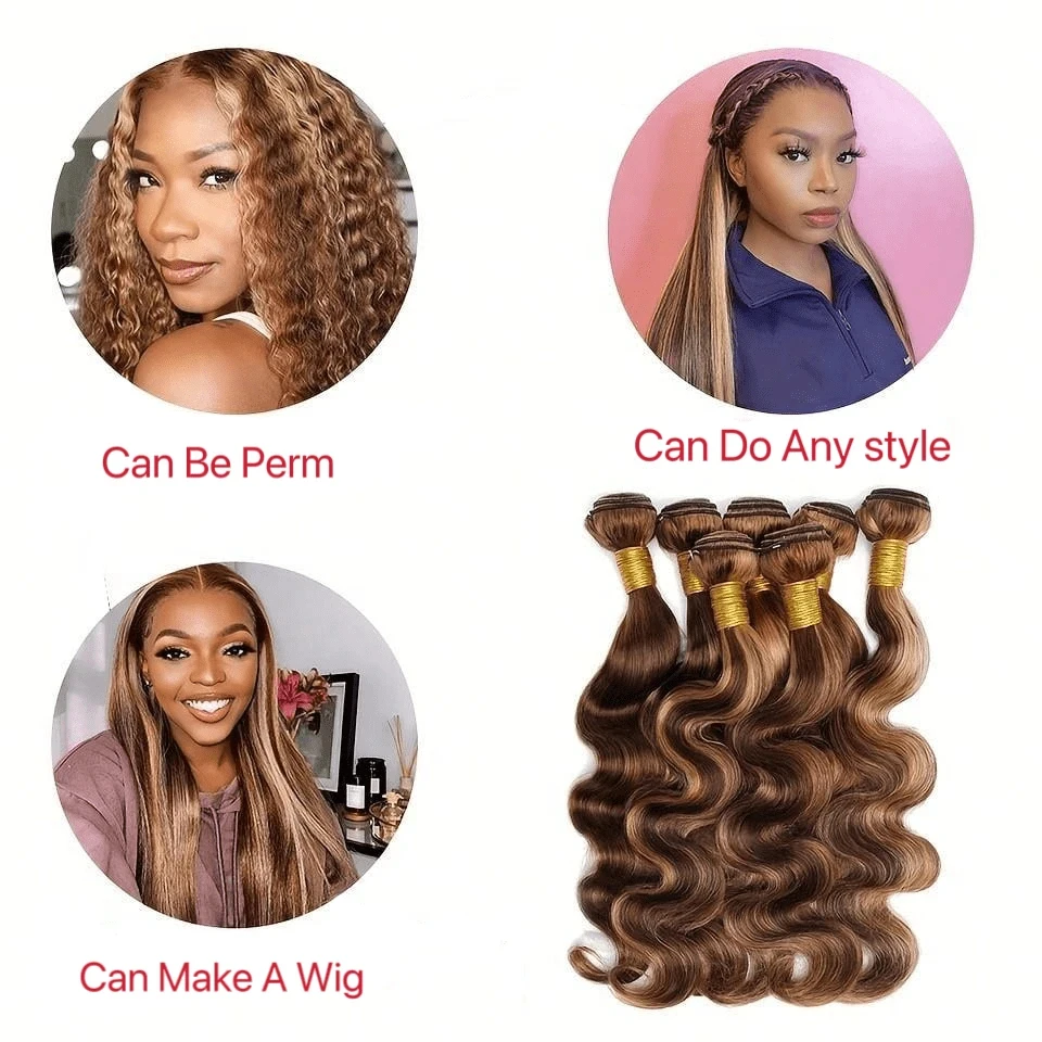 Luna P4/27 Highlight Ombre Bundles Human Hair Unprocessed Brazilian Colored Body Wave Raw Hair Bundles Weave Extensions image 4