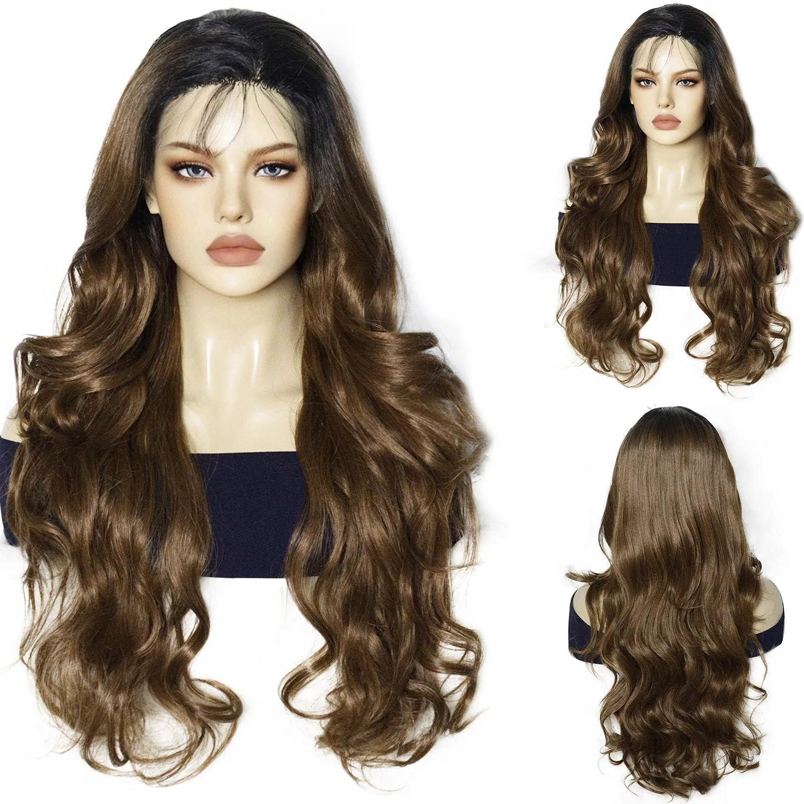 

Синтетическое волокно 13*4*1 Передний парик шнурка Женский объемный волнистый черный и коричневый передний парик шнурка, для женщин Парик на шнуровке