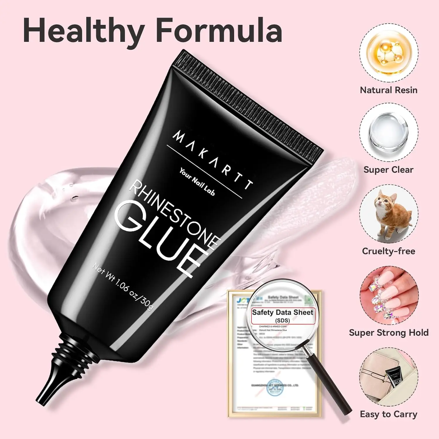 Makartt Rhinestone Glue for Nails - 30ML Super Strong Gel Nail Glue for Nail Salon, 3D Nail Art, and Nail Charm Gem Jewelry