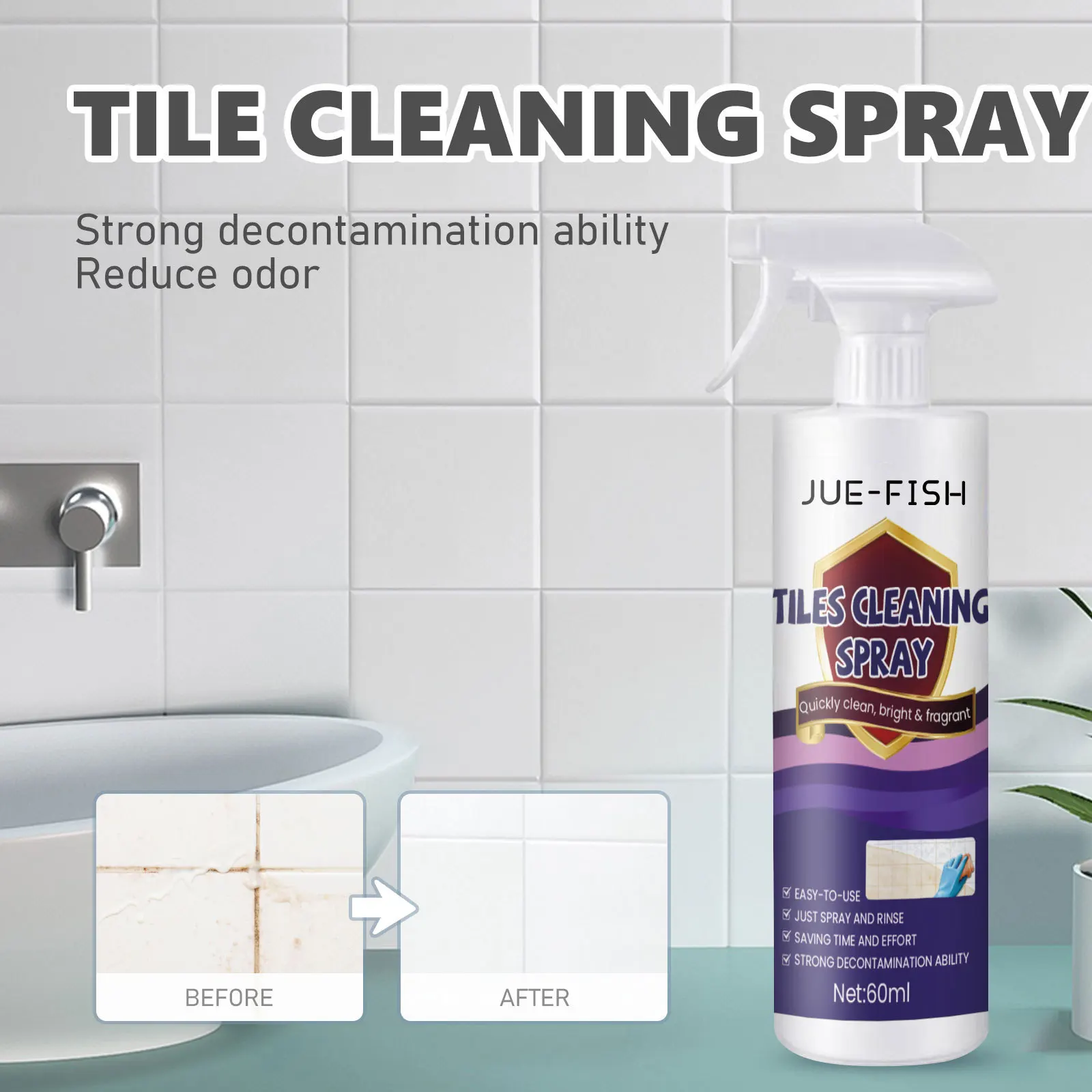 

Jue-Fish 60ml Tile Cleaning Spray Stains Remover Fragrance Ceramic Floor Polish Marble Scratch Repair Bathroom Cleaning Liquid