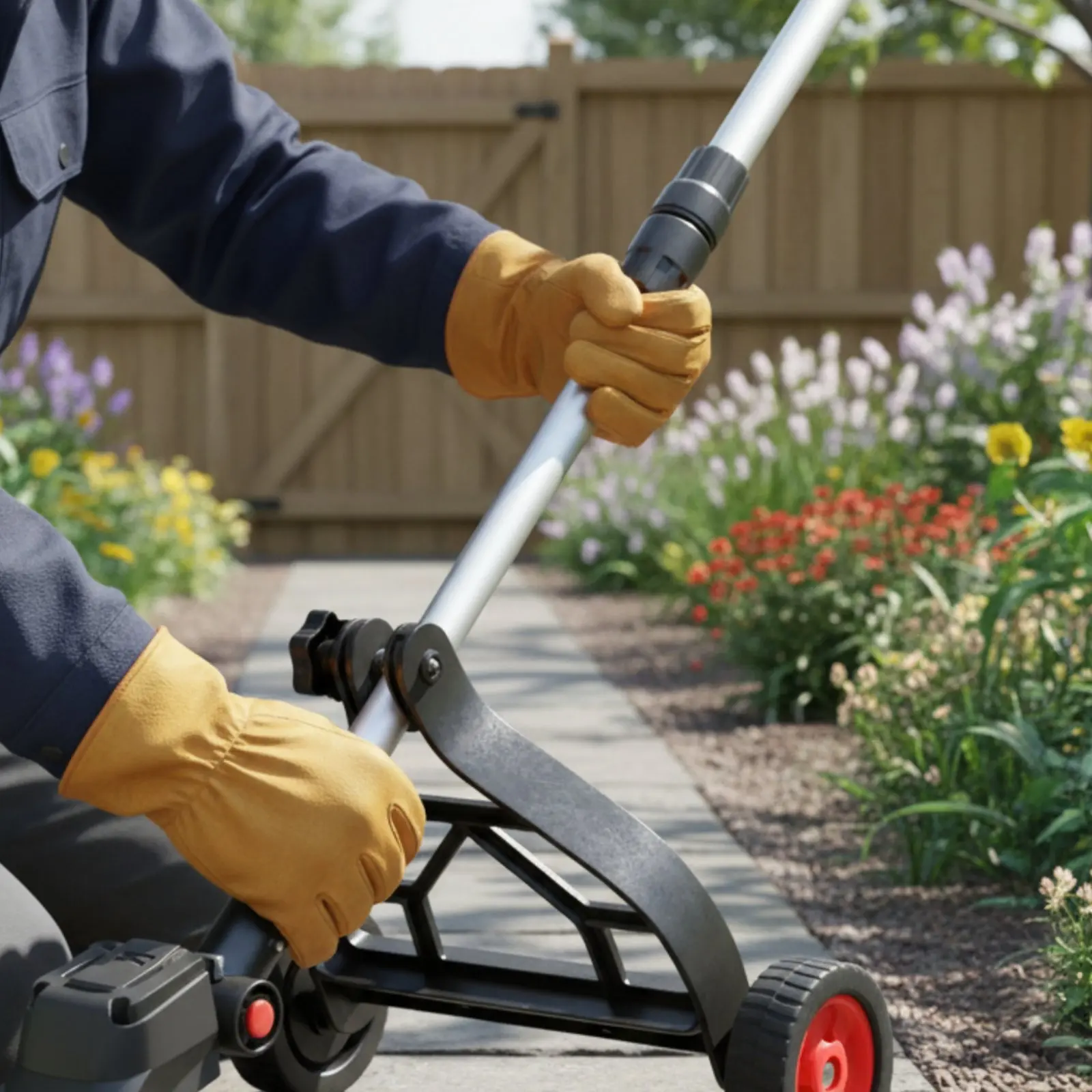 Adjustable Height Grass Cutter Rolling Support Labor Saving String Trimmer with Guide Wheels Vegetation Eater for Easy Cutting - view 5