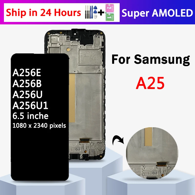 

6.5" AMOLED For Samsung A25 5G LCD Display Touch Screen Digitizer For Samsung A25 A256B A256E A256U LCD Screen Replacement