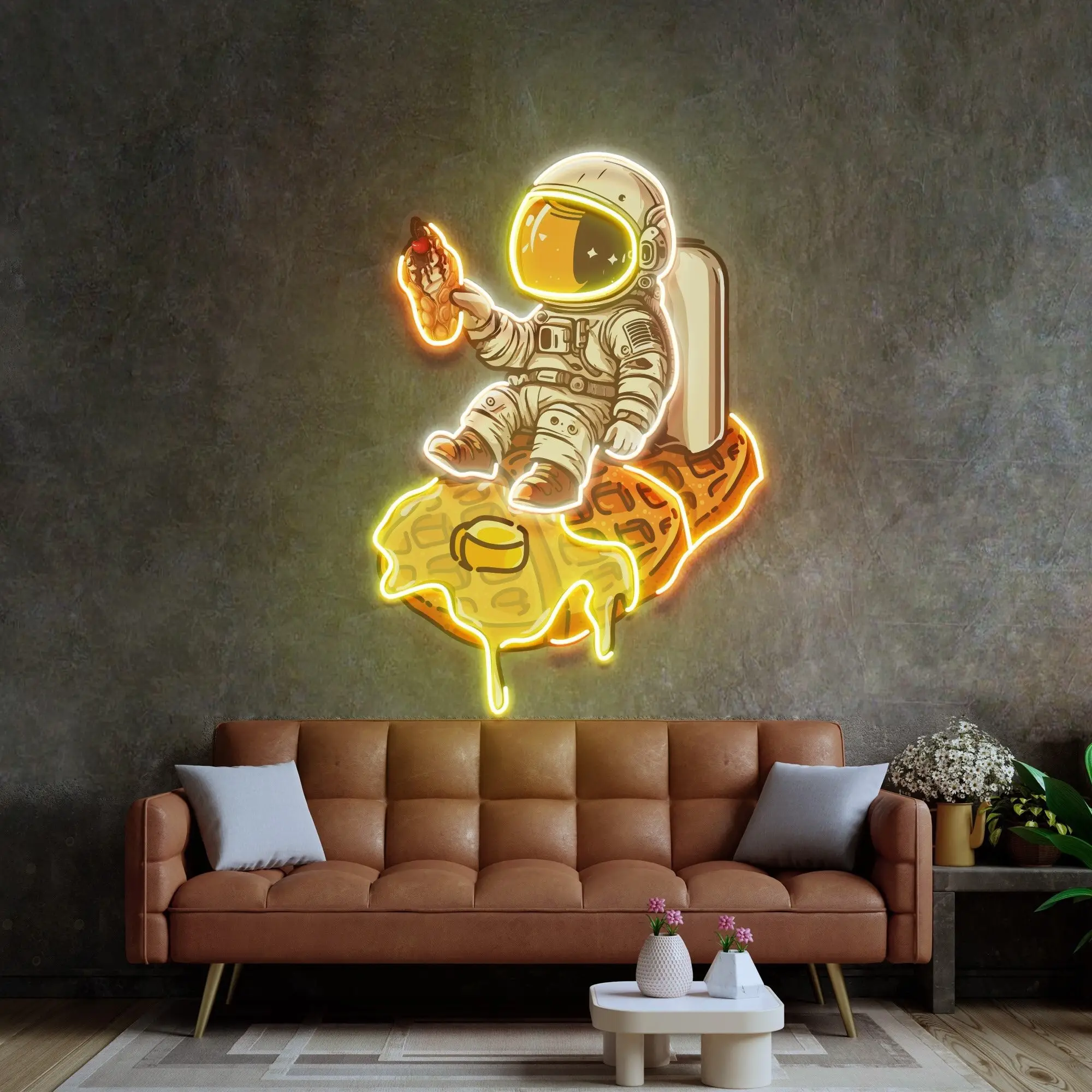 

Astronaut On Waffle Custom Neon Sign Coffee Business Shop Wall Decor Neon Space Birthday Gift for Kids Teens Bedromm Game Room