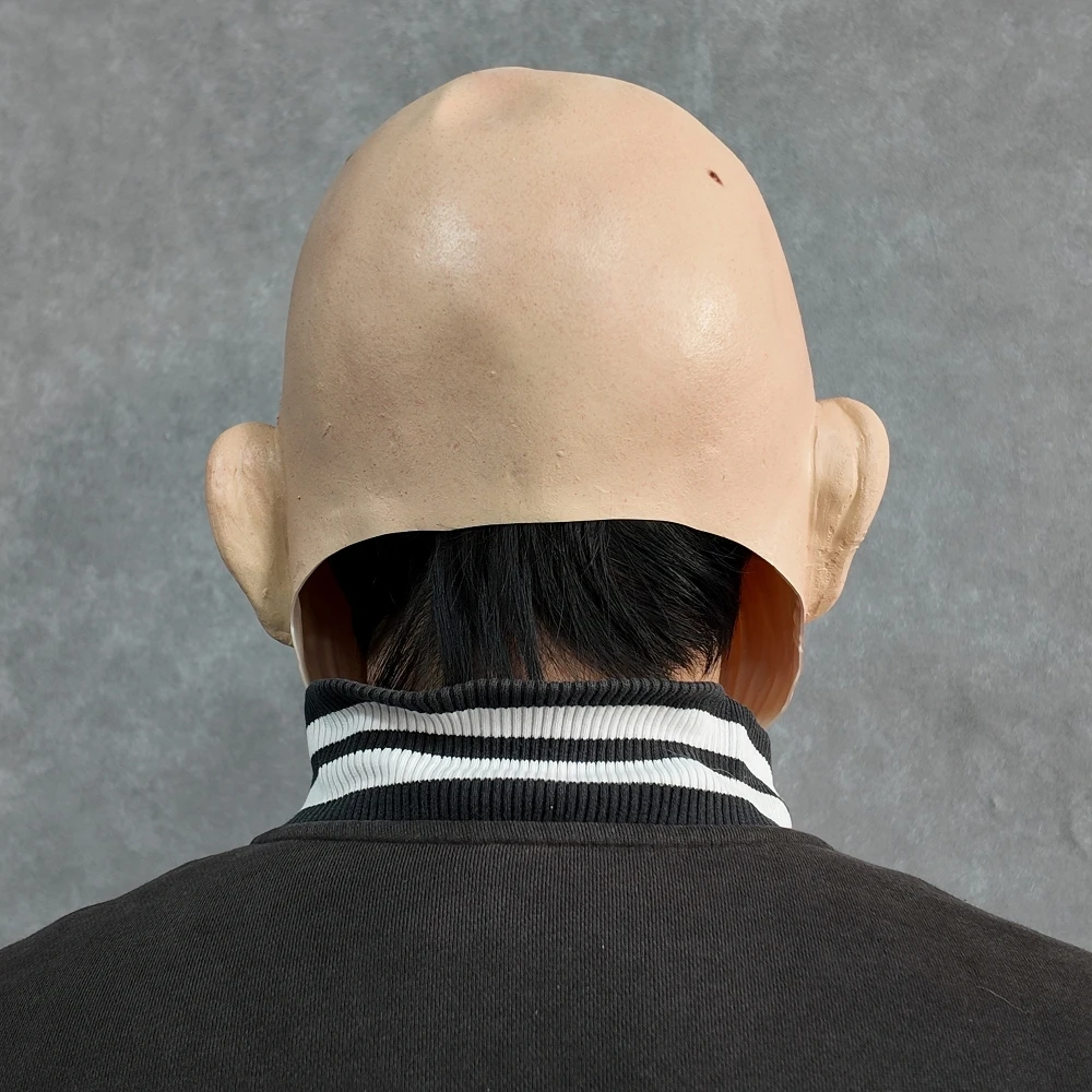 Realistyczna maska horroru z pokrytą zmarszczoną twarzą starego mężczyzny, straszny kostium na Halloween z łysą głową, rekwizyt do cosplayu, akcesorium na imprezę w nawiedzonym domu.