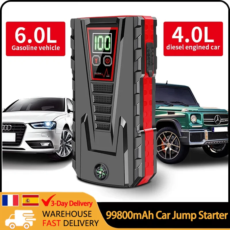 99800mAh Portable Car Jump start Peak 5000A Power Bank charge 12V Auto start Equipment Oil Diesel Car Emergency Battery