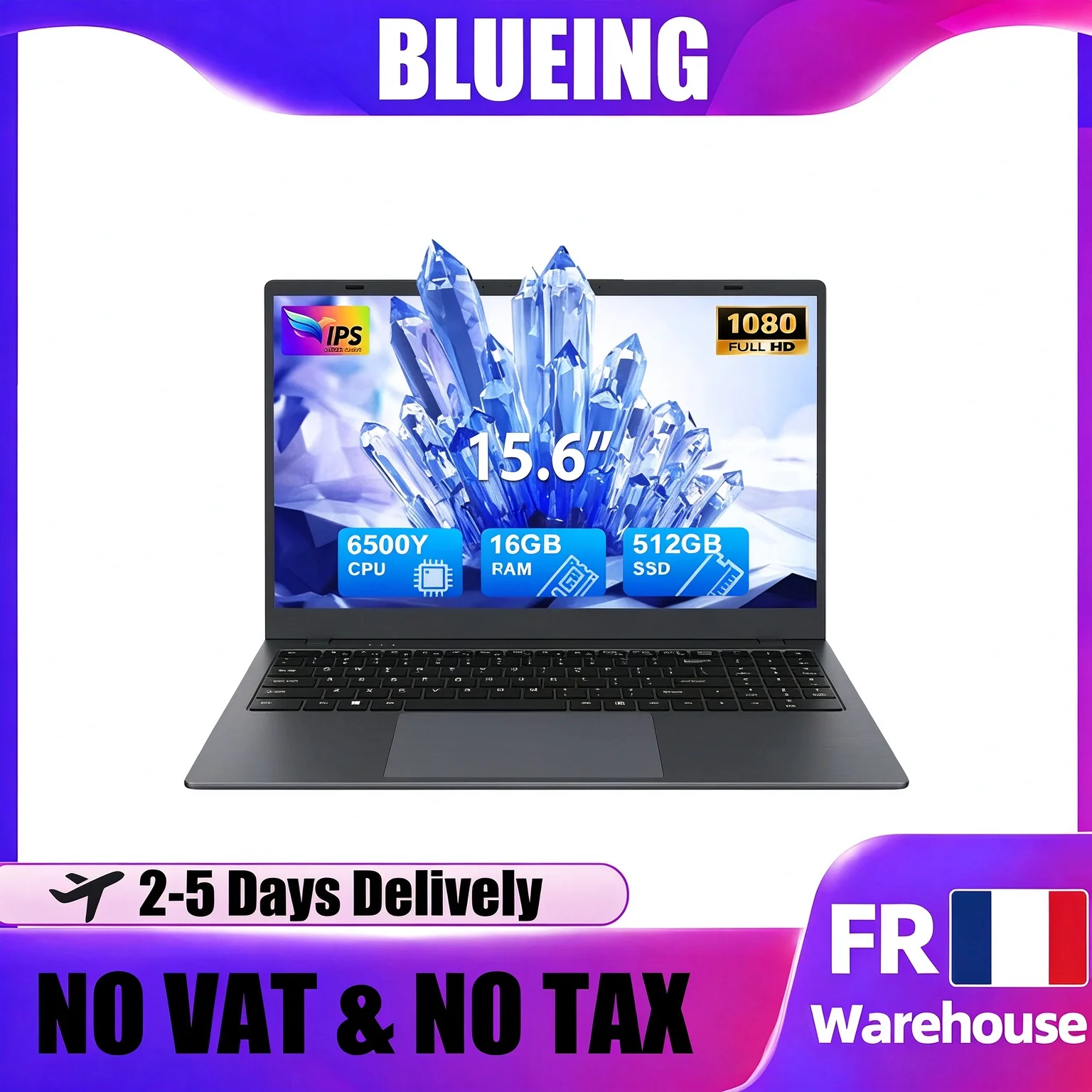 Ordinateur portable de bureau BLUEING 15,6 pouces FHD IPS Windows 11 Pro Intel 6500Y 4 haut-parleurs USB3.2 Type-C HDMI WiFi5 BT5.0 Ultrabook pour le 