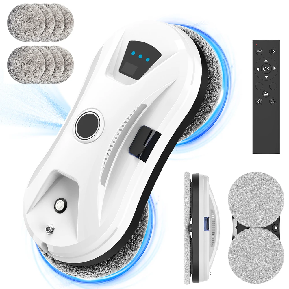 Robot de nettoyage de fenêtres intelligent et automatique avec pulvérisation d'eau, pour fenêtres de grande surface en immeuble de grande hauteur, nettoyage efficace pour usage domestique
