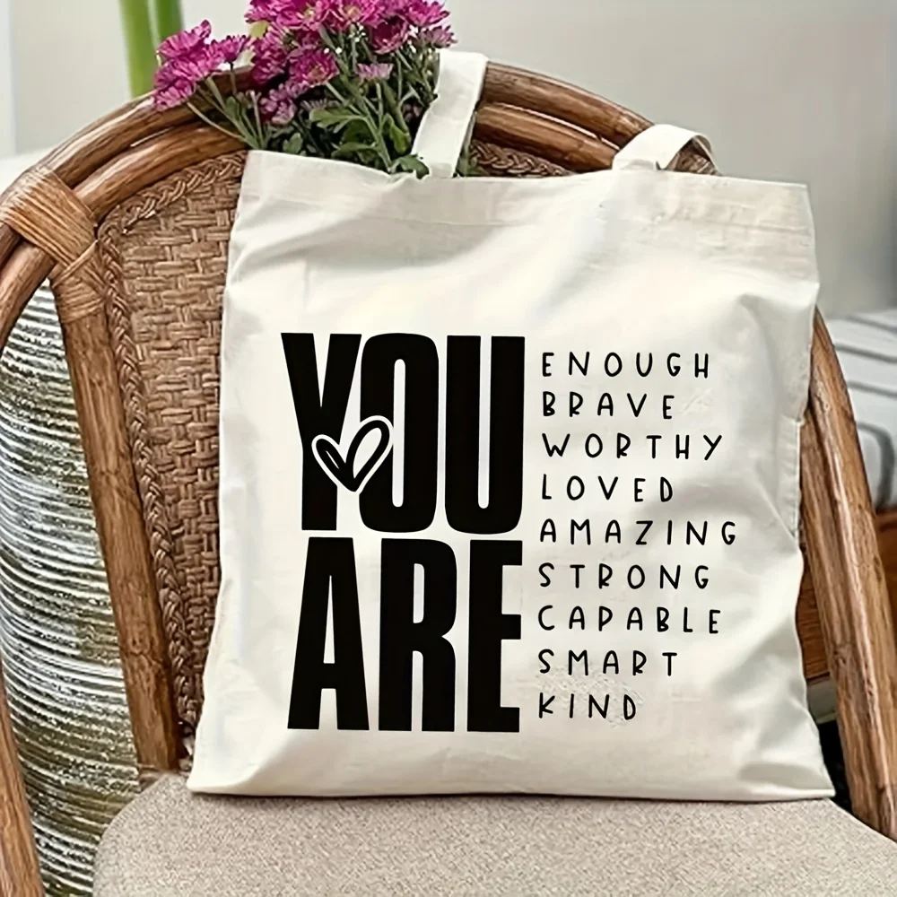 

1 шт. холщовая сумка через плечо с вдохновляющими цитатами для самопознания и духовного исцеления, легкая складная сумка-тоут для хранения, многоразовая сумка для покупок с фиксированным плечевым ремнем, идеальный подарок для поездок на работу, путешестви