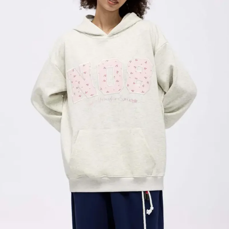 Damskie bluzy z kapturem oversize z grafiką, haftowane kwiaty w stylu Y2K, nadruk z numerami, bluza wkładana przez głowę, unisex