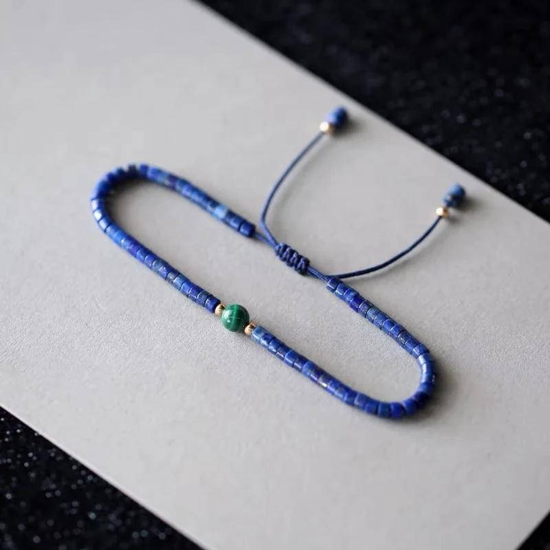 

Lii Ji Lapis Lazuli Malachite Beads Bracelet 15-25cm 925 Sterling Silver Women's Natural Stone Adjustable Friendship Bracelet