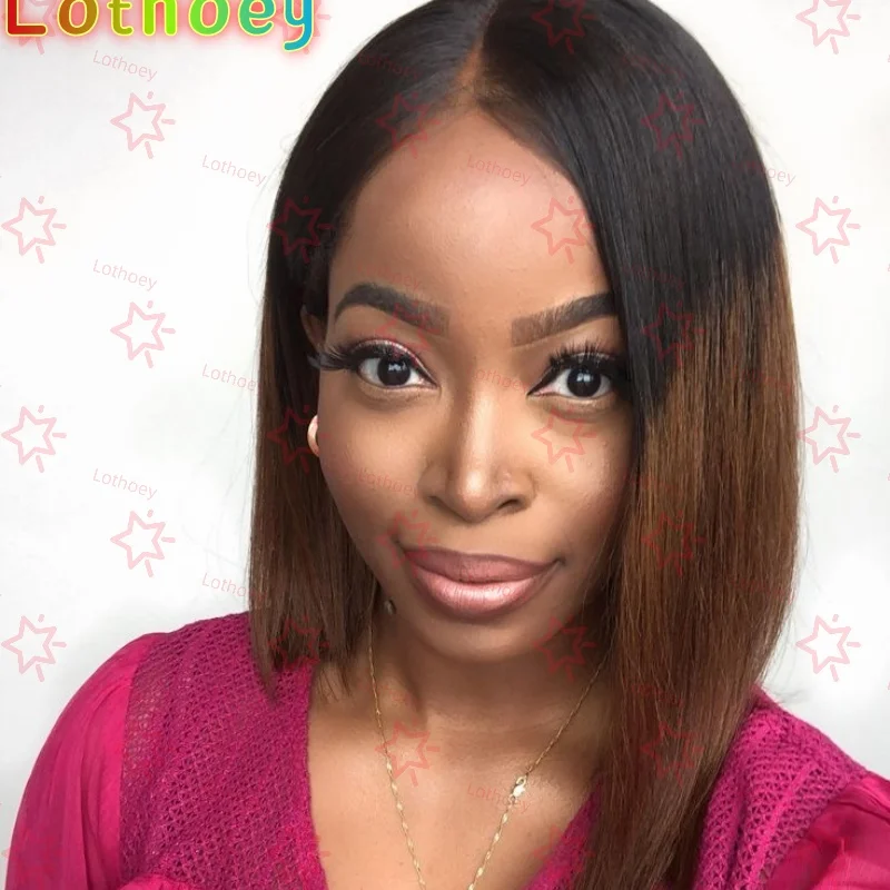 

Brown Lace Closure Blunt Cut Bob Wig Brazilian Pre Cut Lace Human Hair Wigs For Women Pre Plucked Wig