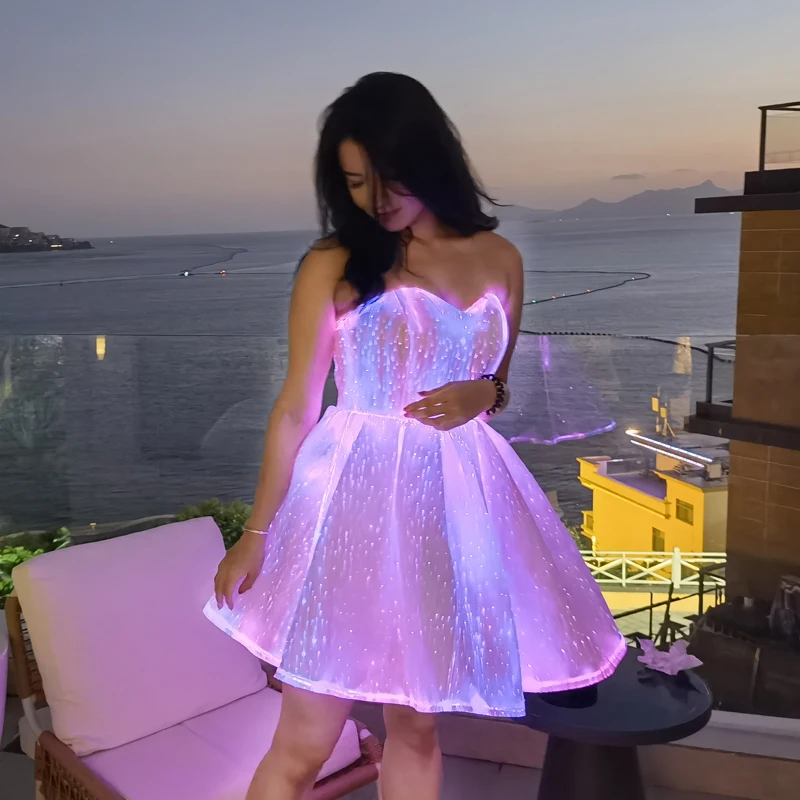 Lumisonata Light up Evening Dresses Fiber Optic Party Sexy Dress App Control for Party