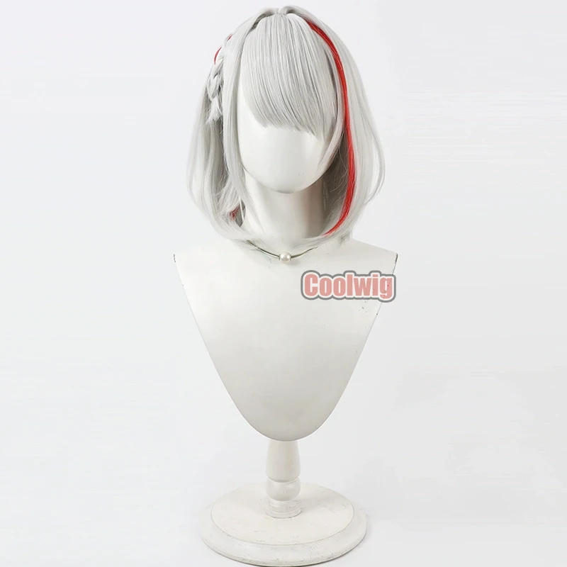 Coolwig الشعر الاصطناعية KMS Duisburg تأثيري الباروكات لعبة Azur Lane KMS Duisburg 30 سنتيمتر الفضة الأبيض مختلط الأحمر بوبو شعر مستعار مقاومة للحرارة #2