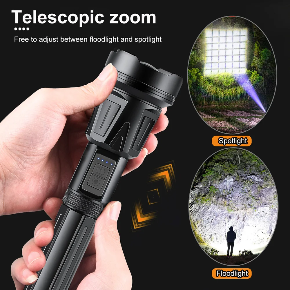 XHP360 36-Core High-Powered LED Flashlight USB Rechargeable 5000000 Lumens Tactical Flashlights 7 Modes and Zoomable for Camping