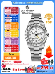 San Martin Upgraded 38.3mm BB GMT Hangzhou 6460 Men Automatic Mechanical Watches Sport Sapphire Luminous Waterproof 100m SN0054