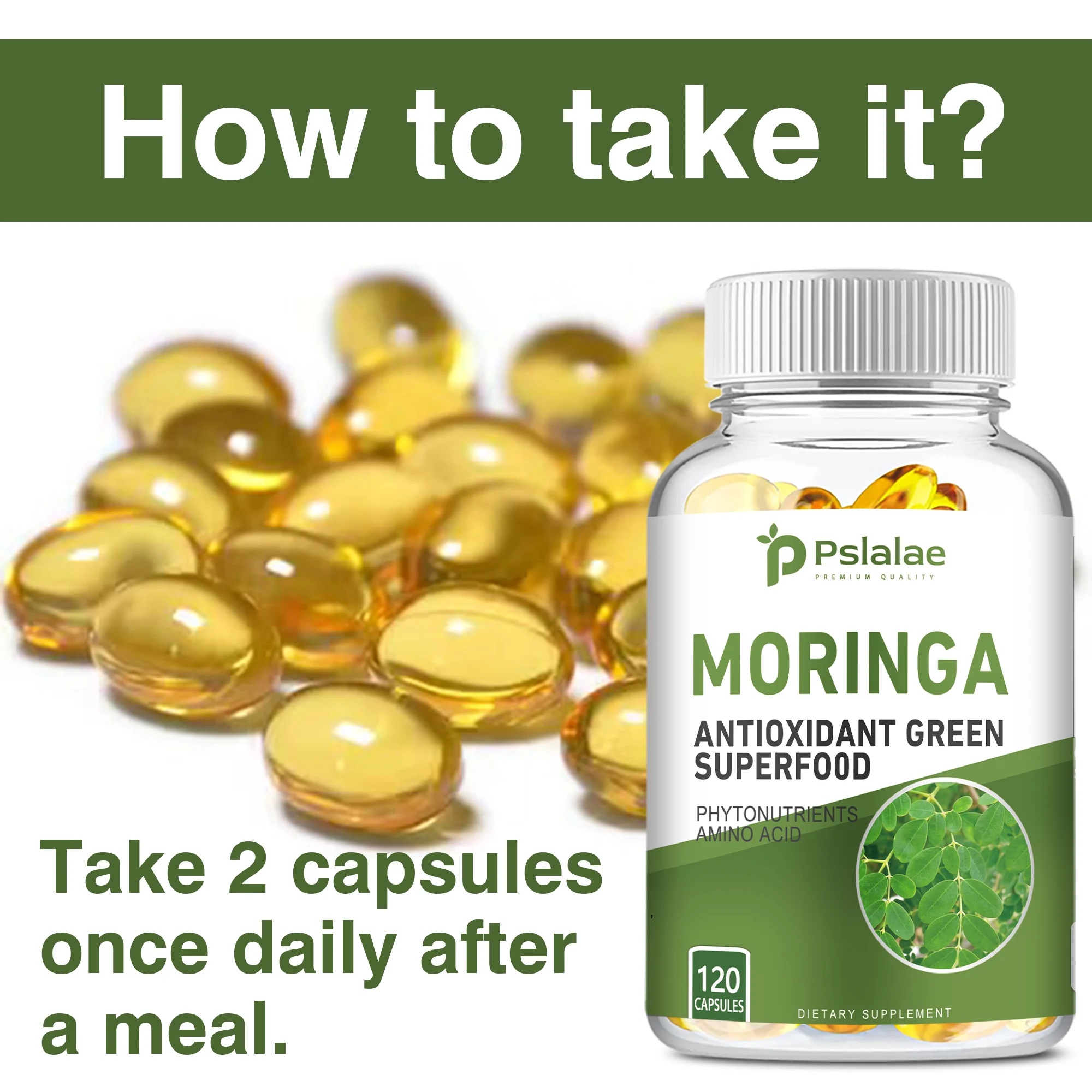 Moringa Capsules 1000mg - for Immune System, Energy & Metabolism, Antioxidant - 120 Capsules