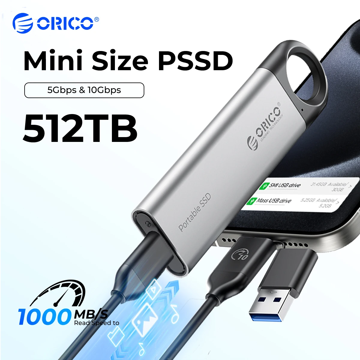 ORICO 1TB External SSD Up to 1050MB/S Hanging Hole Design Portable Solid State Drive Storage PSSD for Tablets Laptops C10