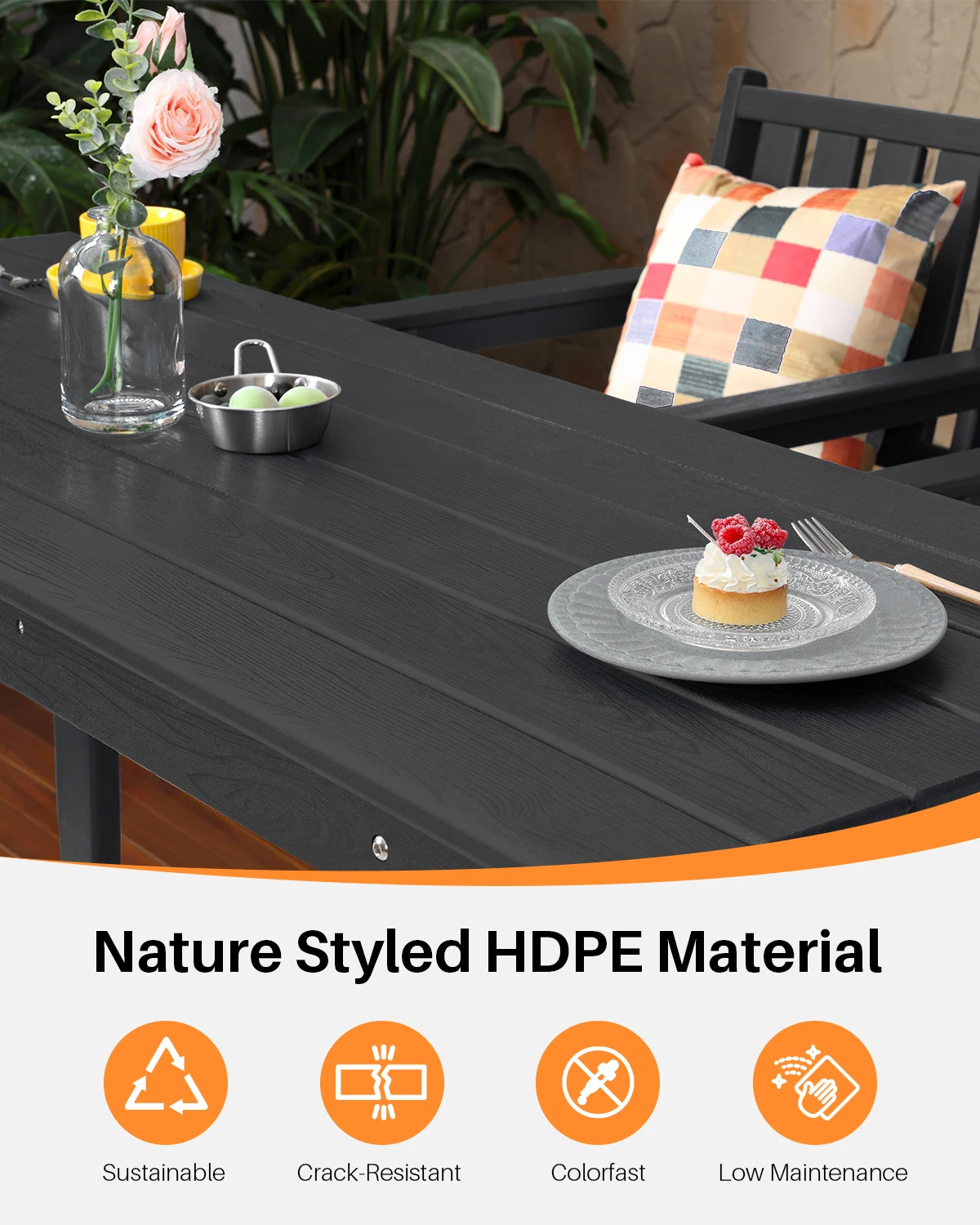 SeeHill Obsidian 5-Piece Patio Bar Set, Rectangular Table & 4 Adirondack Chairs, HDPE Outdoor Bar Set for Pool, Porch