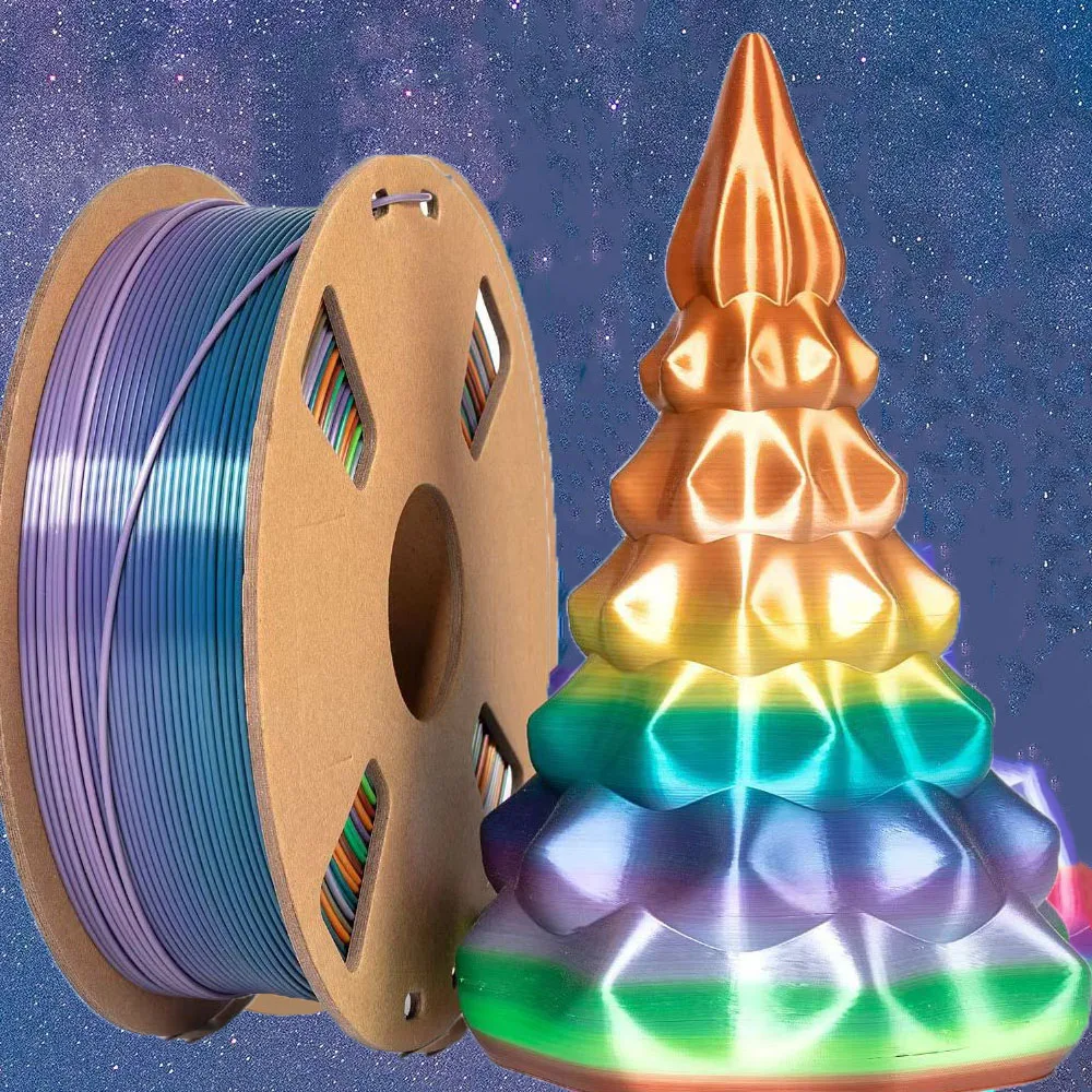 

Silk Rainbow PLA Filament 1.75mm, Multicolor 3D Printer Filament, Color-Changing Filament 1kg (2.2 lbs) per spool