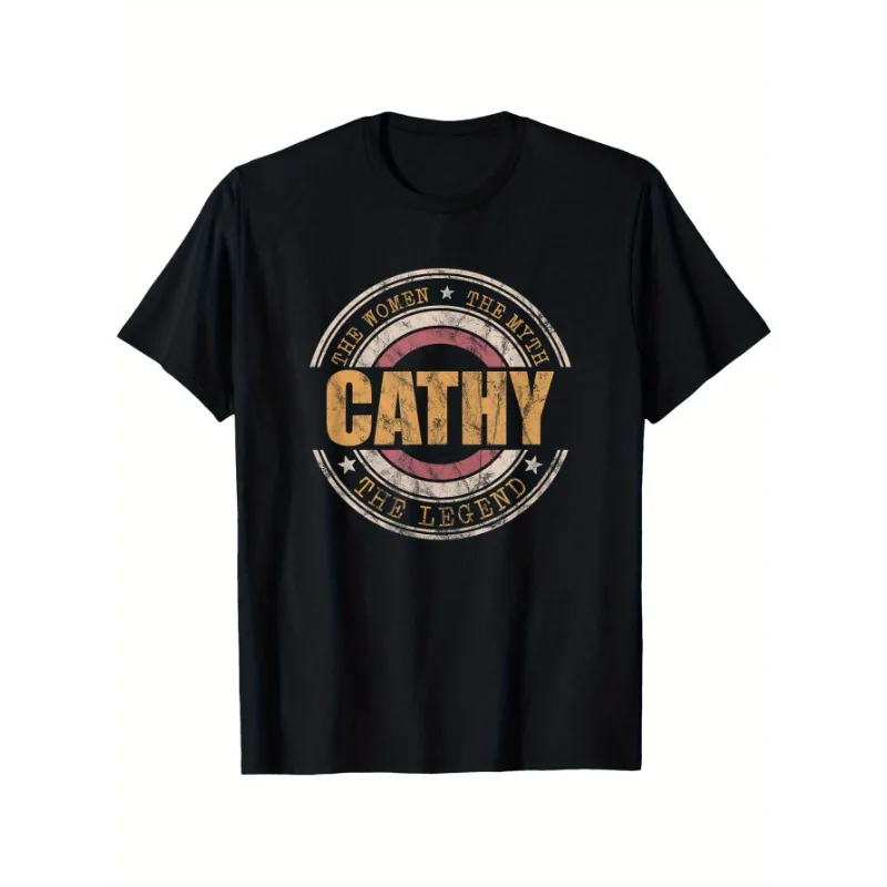 

Cathy The Women The Myth The Legend T-Shirt Pure Cotton Relaxed Fit Round Neck Tee with Graphic Print, Casual All-Season Comfort