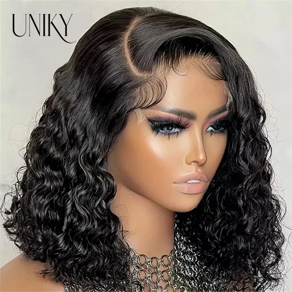 

Side Part Water Wave Wigs 13x1 Short Curly Bob Human Hair Wigs for Women Brazilian Afro Deep Wave Wig Perruque Cheveux Humains