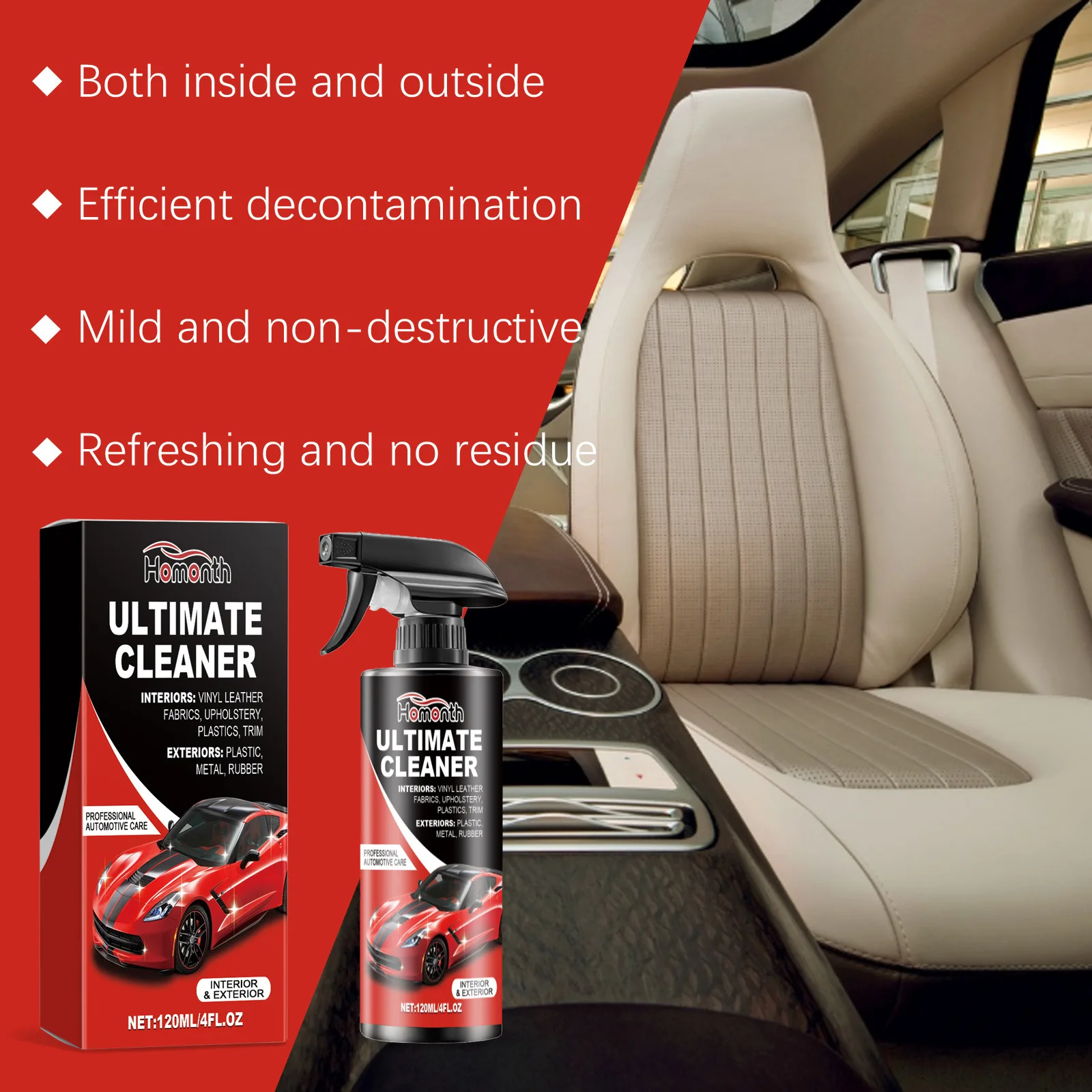 Leather Cleaner Interior - Homonth 120ml Car Interior Stain Removal